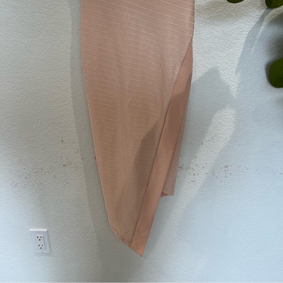 ASOS Baby Pink Bandage V-Neck Asymmetrical Bodycon Midi Special Occasion Dress 4 - Picture 3 of 6